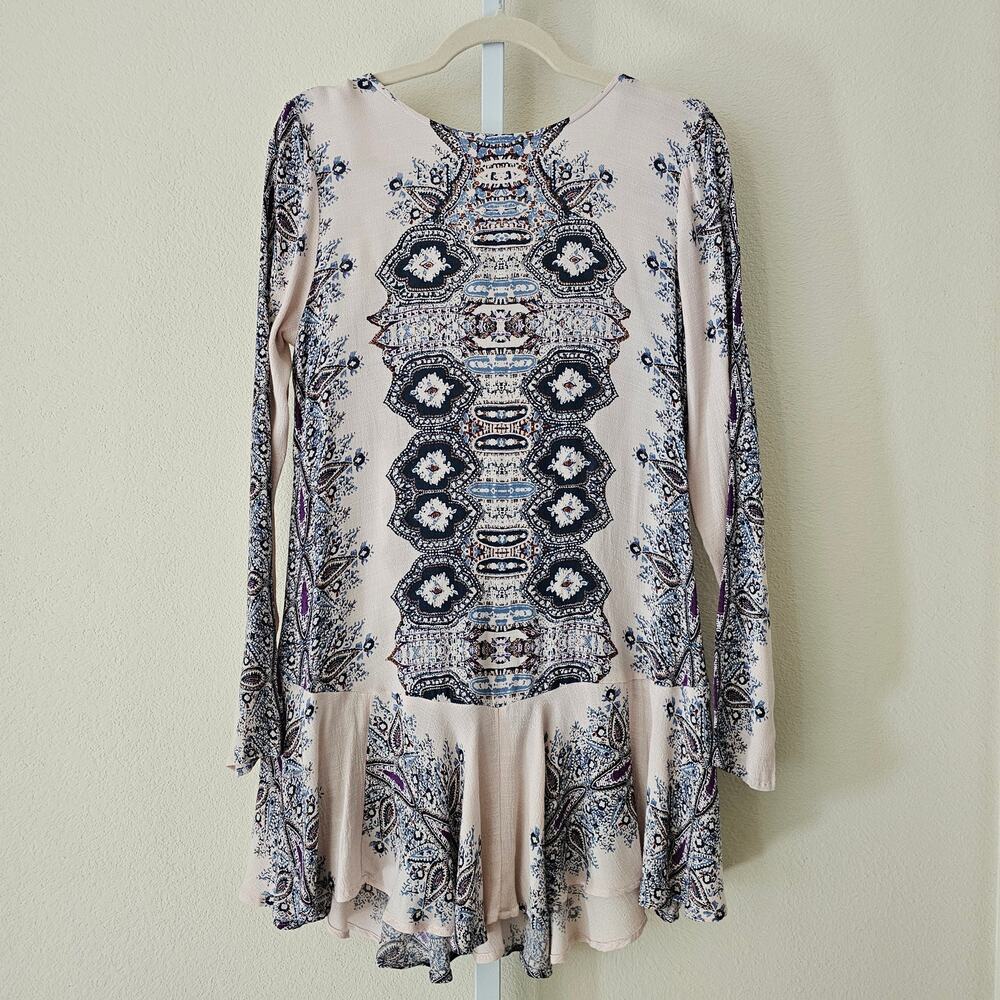 FREE PEOPLE Smooth Talker Antique Combo Back Cut Out Pullover Tunic Dress Sz XS